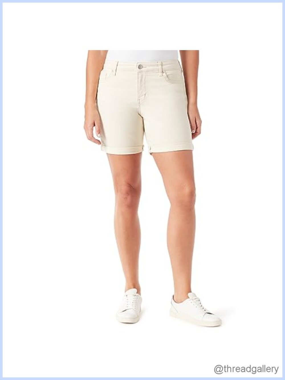 Vintage Movable Roll Cuff Bermuda Shorts Mid Rise Slim Fit 5 Pocket Denim